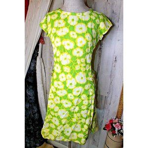 Leslie Fay Vintage 60's Green Yellow Floral Size 9 Women's Dress